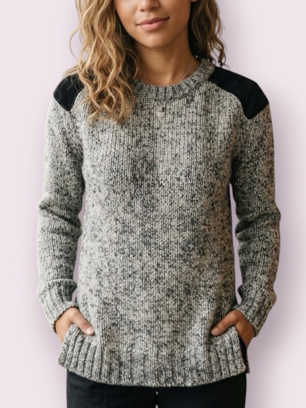 J. Crew Wool & Mohair Sweater Black & White Marled Colorblock Shoulders Small